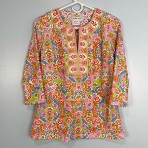 Gretchen Scott Designs Pink Orange Green Floral Print Tunic